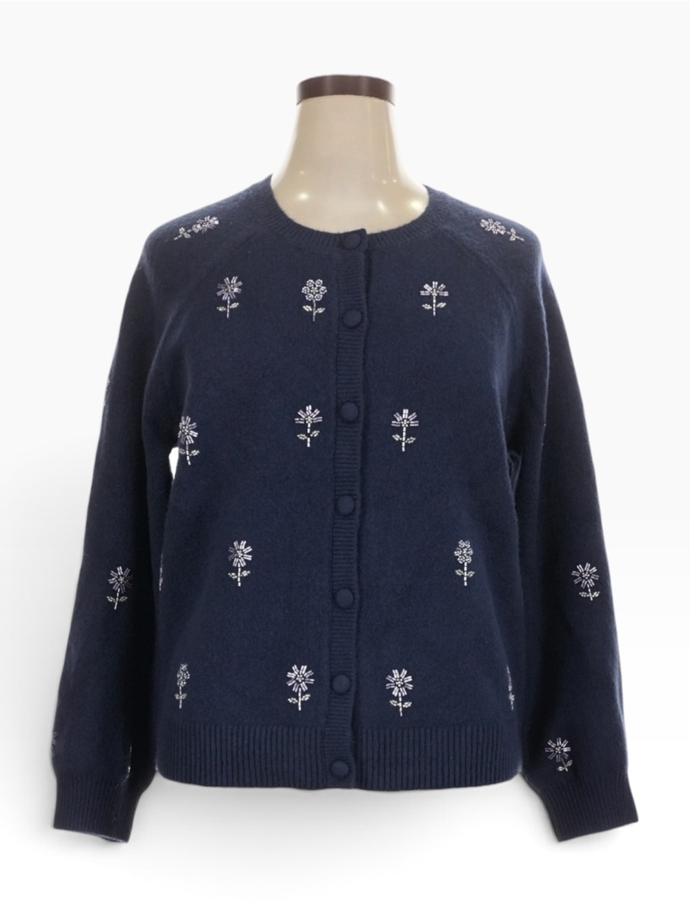 Torrid Belle Isle Cardigan 1X 14 16 Navy Beaded Floral Embellished Sweater NWT